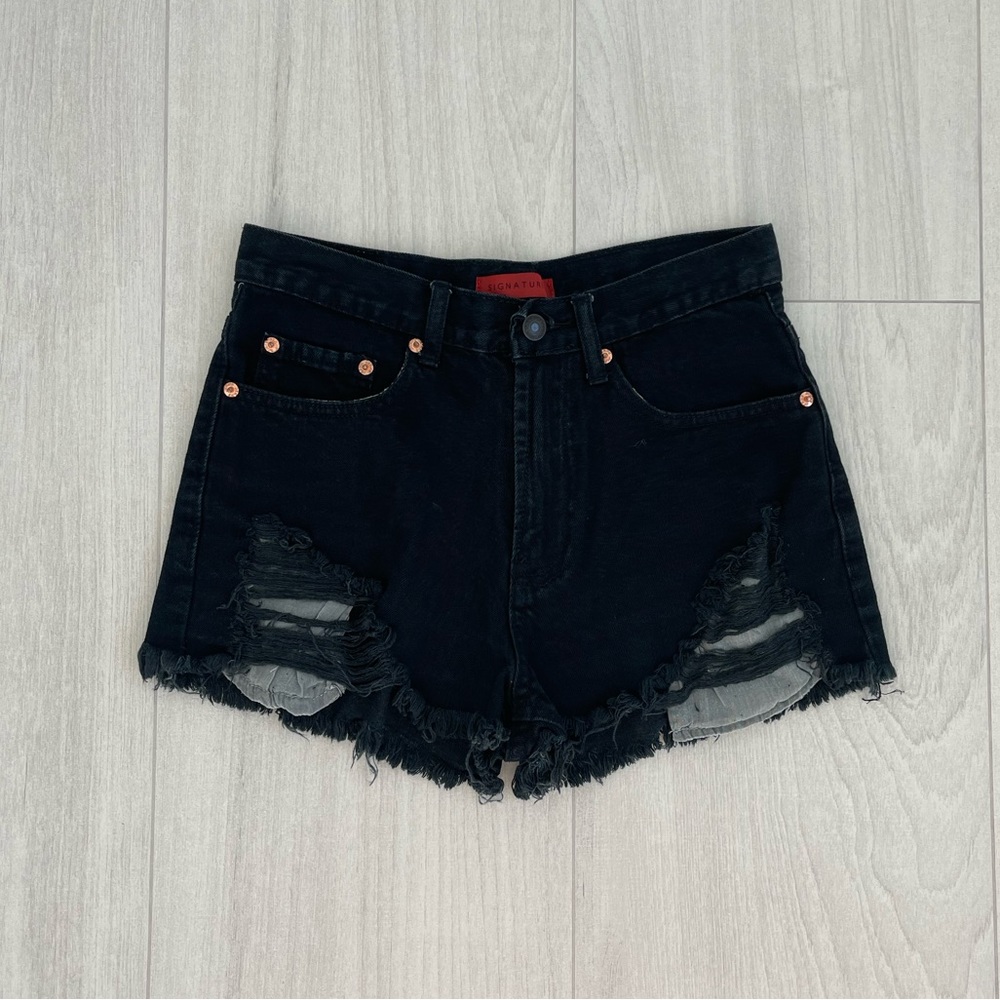 Black denim shorts